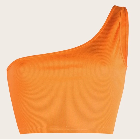 NEW| Women’s Orange One Shoulder Ribbed Cropped Top - Picture 6 of 6
